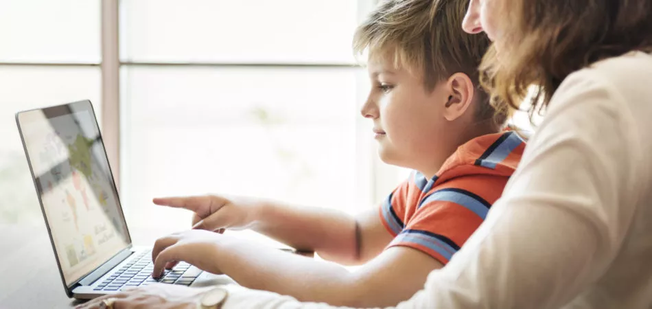 Mother Son Care Communication Laptop Concept